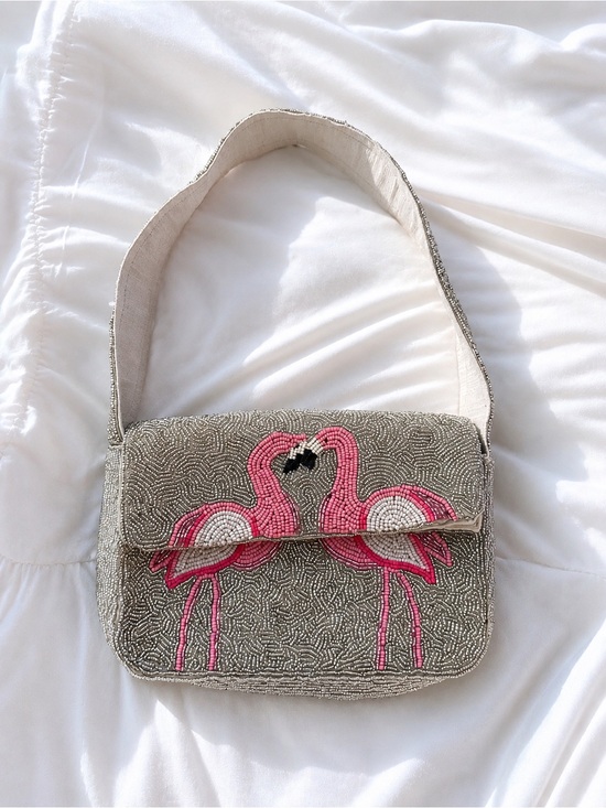 Sol And Mer Handbags - SOL & MER Pink Flamingo Beaded Shoulder Bag 🦩✨